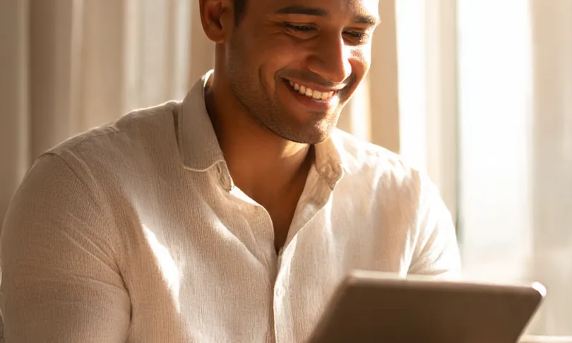 A business owner reviewing figures on a tablet